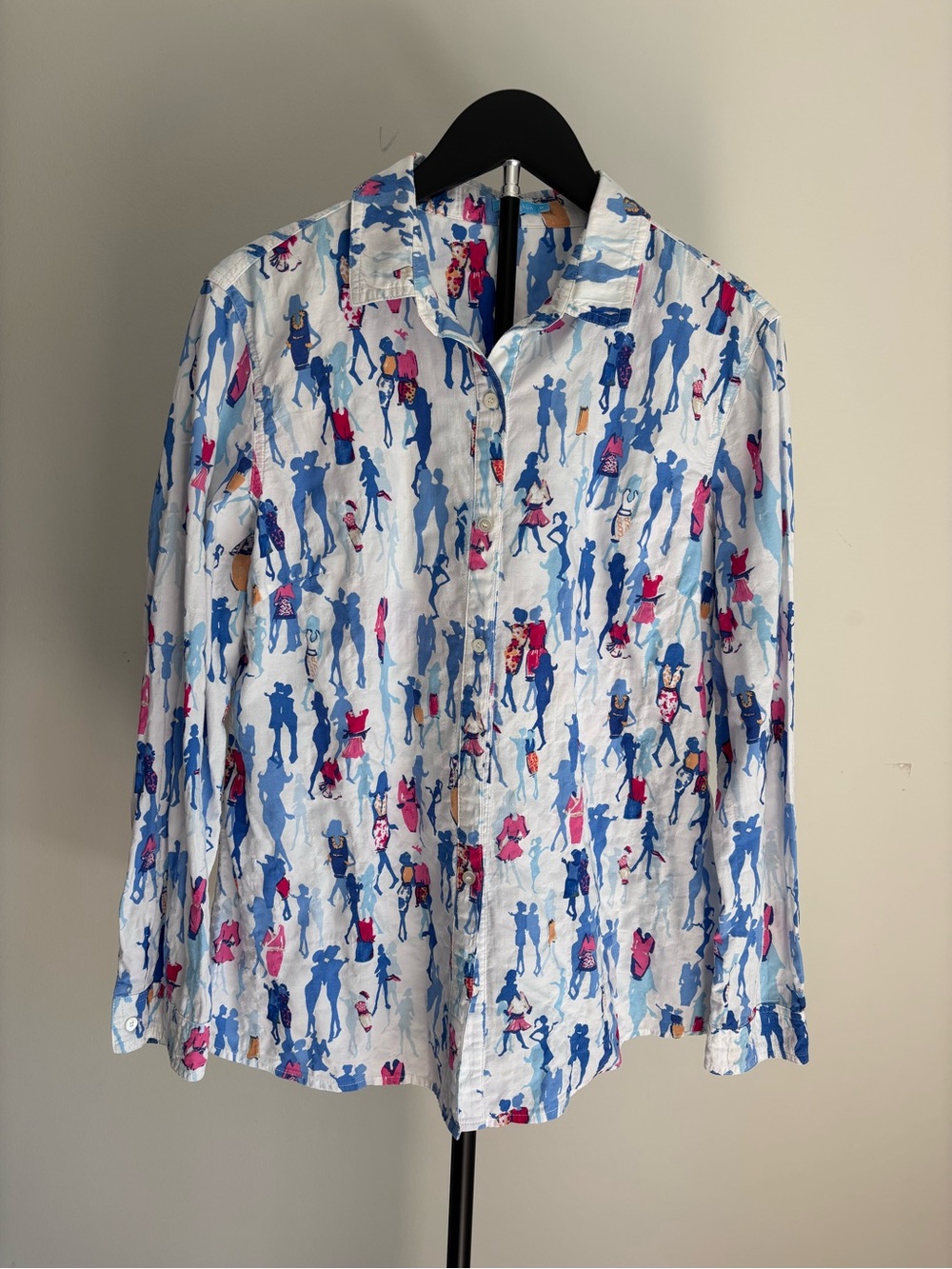J. McLaughlin Long Sleeve Button-down Shirt in Fancy Lady Pattern | M | Colorful